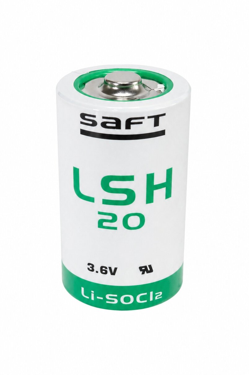 Saft LSH 20, 3,6 V Lithium-Thionylchlorid, D-Bauform. Hohe Stromabgabe und großer Temperaturbereich, geeignet für die TerraTransfer-Logger.
