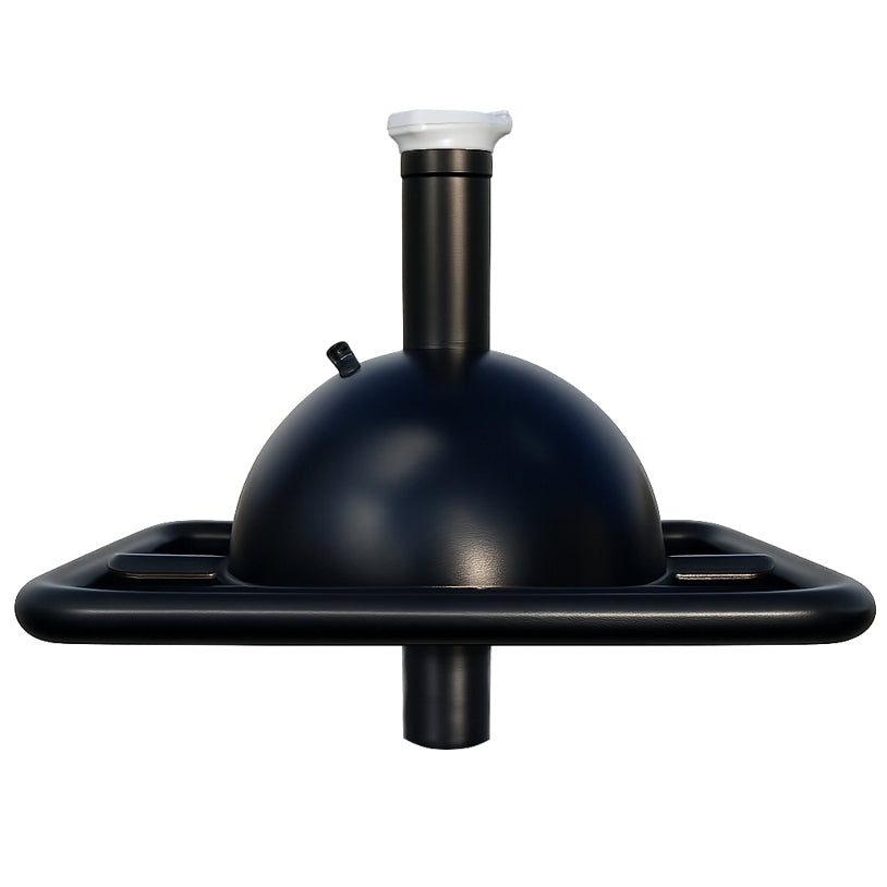 Flachwasserboje: schwarze halbkugelförmige Schwimmplattform mit Edelstahl-Tragerahmen, kompakte Bauform ab 20 cm Messtiefe.