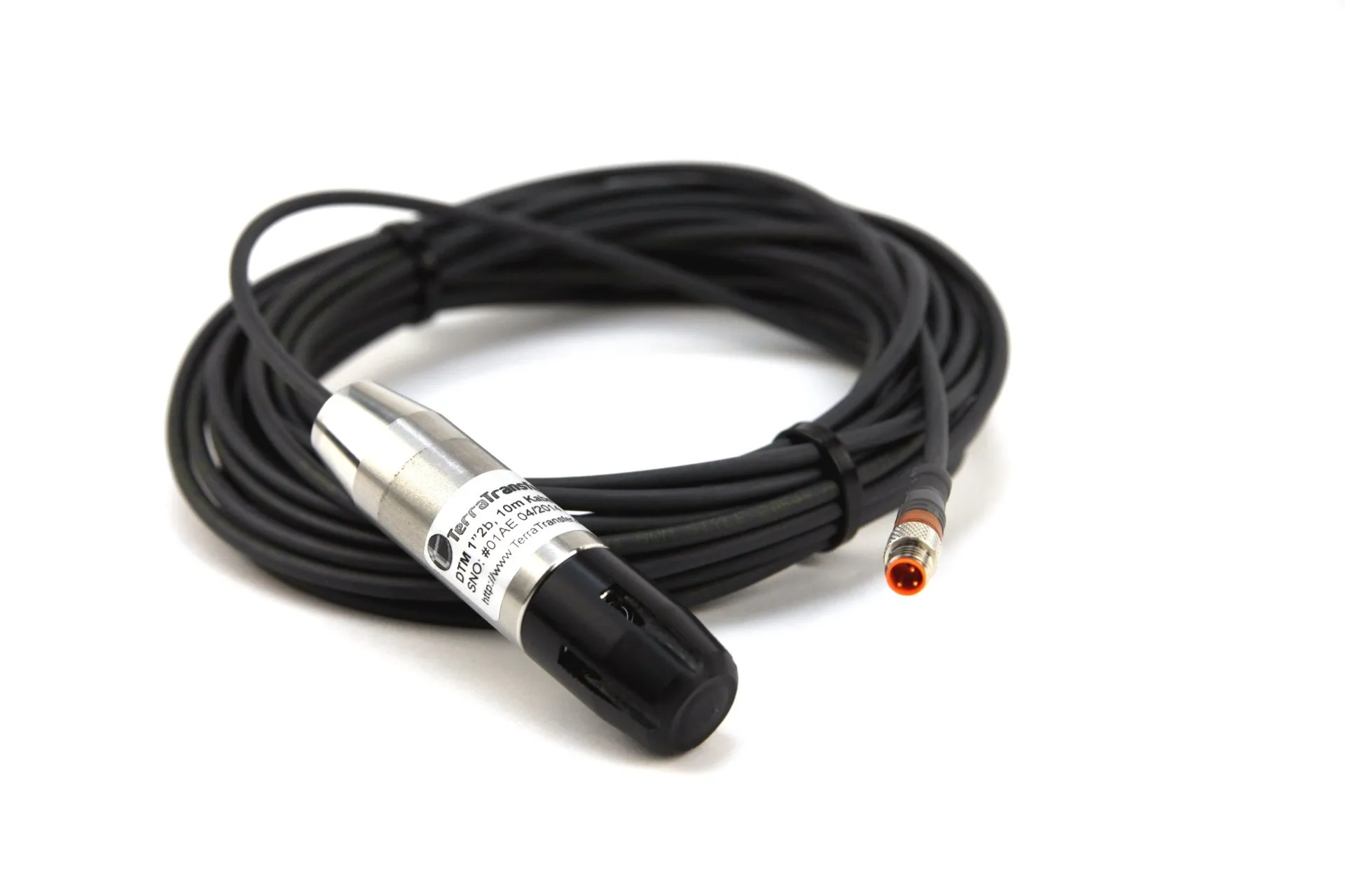 Piezo-Drucksonde mit aufgewickeltem Anschlusskabel und Kapillare