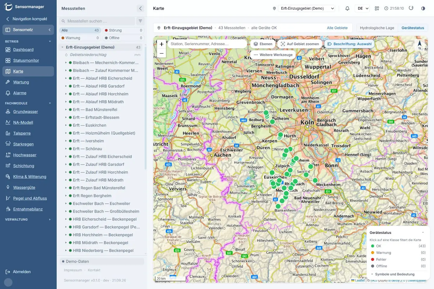Messnetz auf der Karte